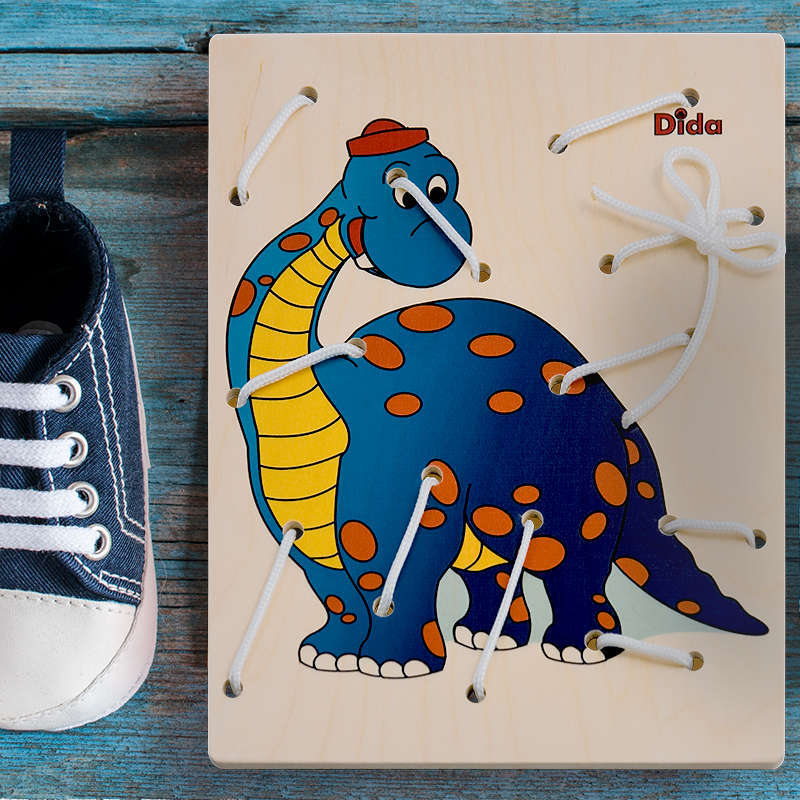 Allacciatura Dinosauro - gioco dei lacci - telai allacciature Montessori - Dida Allacciatura Dinosauro - gioco dei lacci - telai allacciature Montessori - Dida