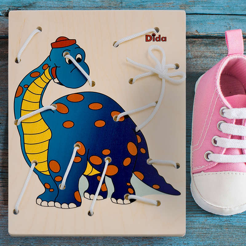 Allacciatura Dinosauro - gioco dei lacci - telai allacciature Montessori - Dida Allacciatura Dinosauro - gioco dei lacci - telai allacciature Montessori - Dida