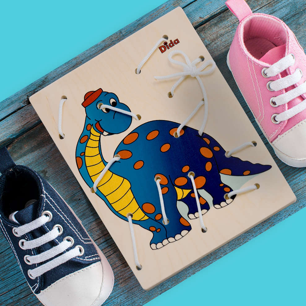 Allacciatura Dinosauro - gioco dei lacci - telai allacciature Montessori - Dida Allacciatura Dinosauro - gioco dei lacci - telai allacciature Montessori - Dida
