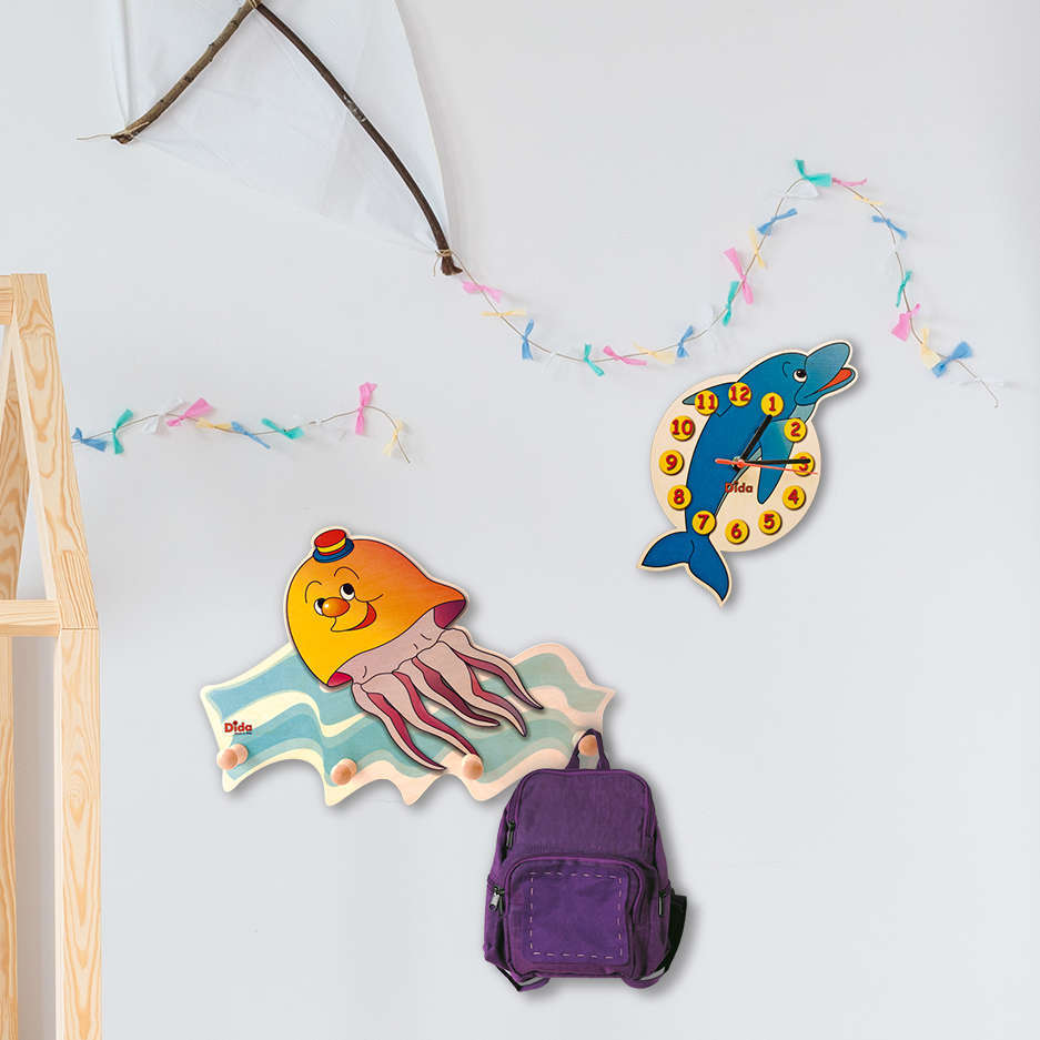 Orologio da cameretta-Delfino- Camerette- Orologio bambino parete-Attaccapanni Medusa-Dida Orologio da cameretta-Delfino- Camerette- Orologio bambino parete-Attaccapanni Medusa-Dida