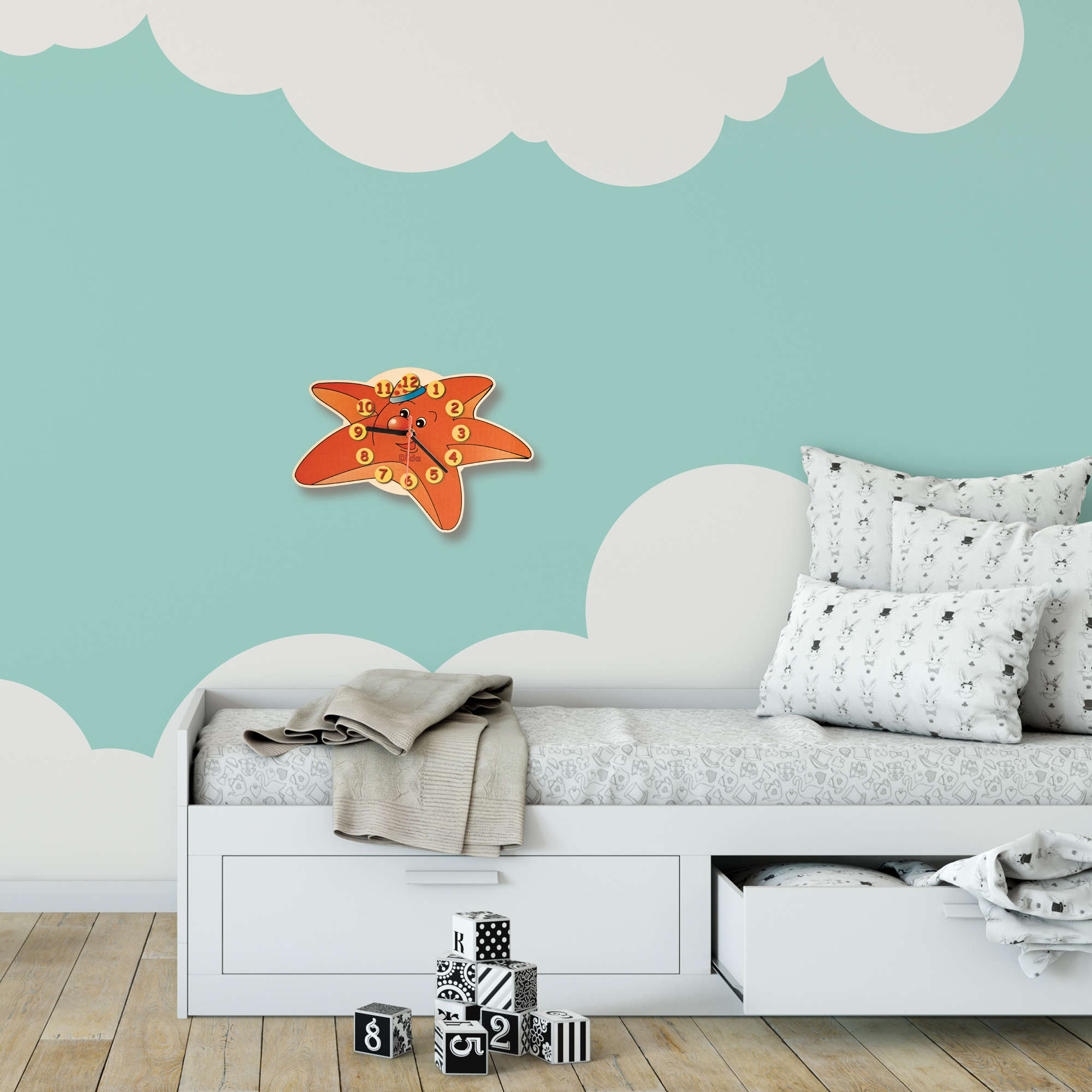 Orologio da parete con Stella Marina - Accessori in legno camerette - Dida Orologio da parete con Stella Marina - Accessori in legno camerette - Dida