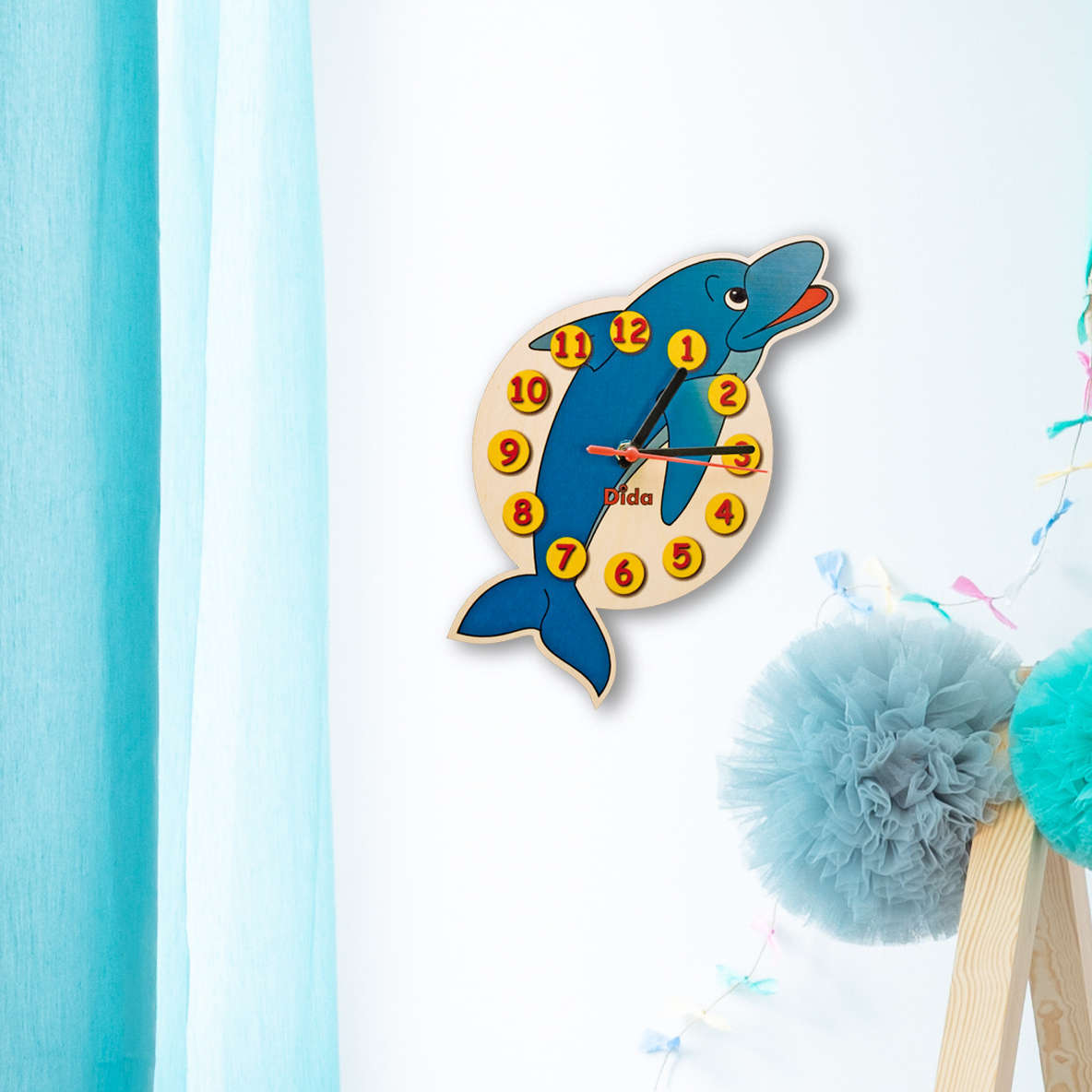 Orologio da cameretta- Delfino- Camerette- Orologio bambino parete- Dida orologio parete delfino