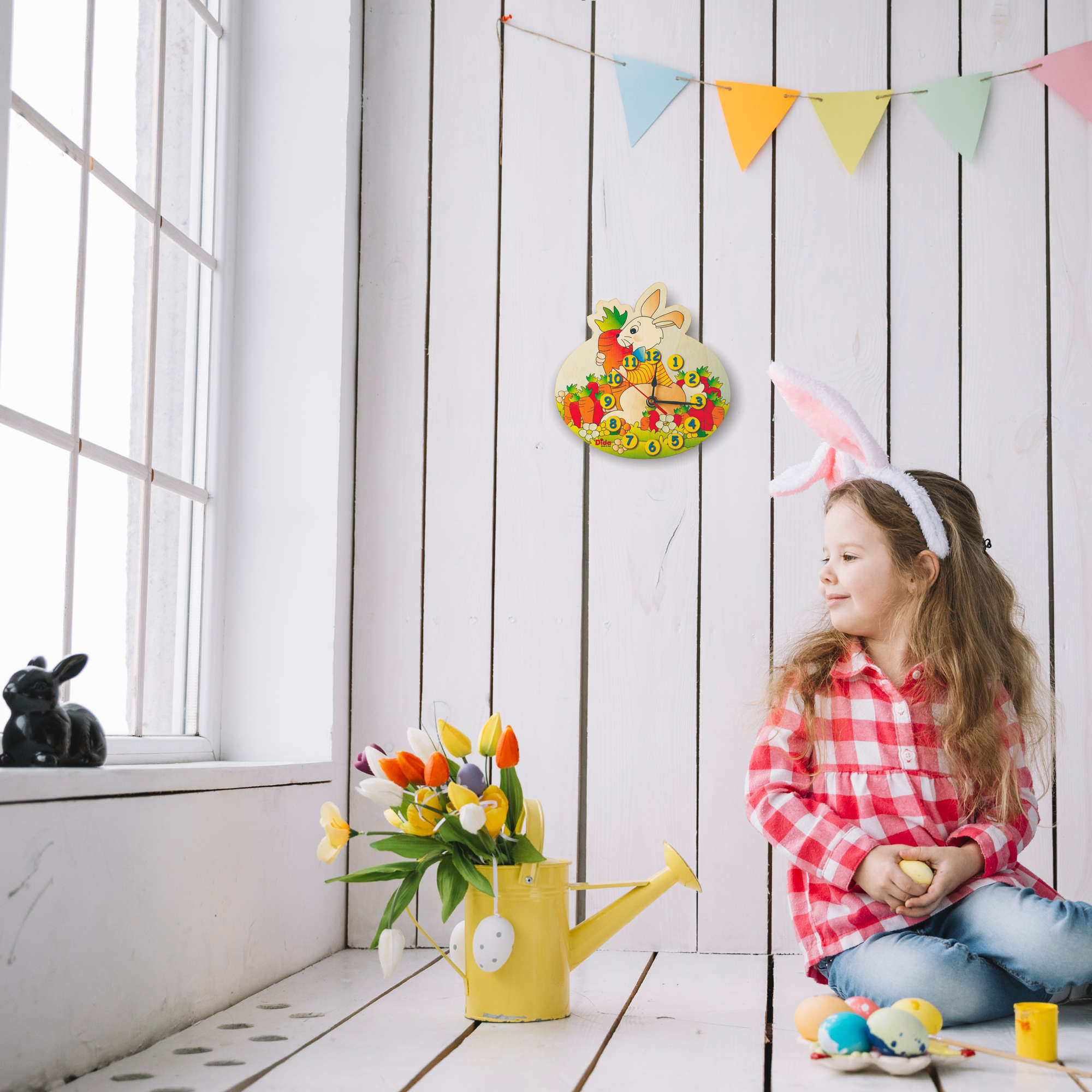 Orologio cameretta - Coniglio - decorazioni legno parete bambini - Dida Orologio cameretta - Coniglio - decorazioni legno parete bambini - Dida