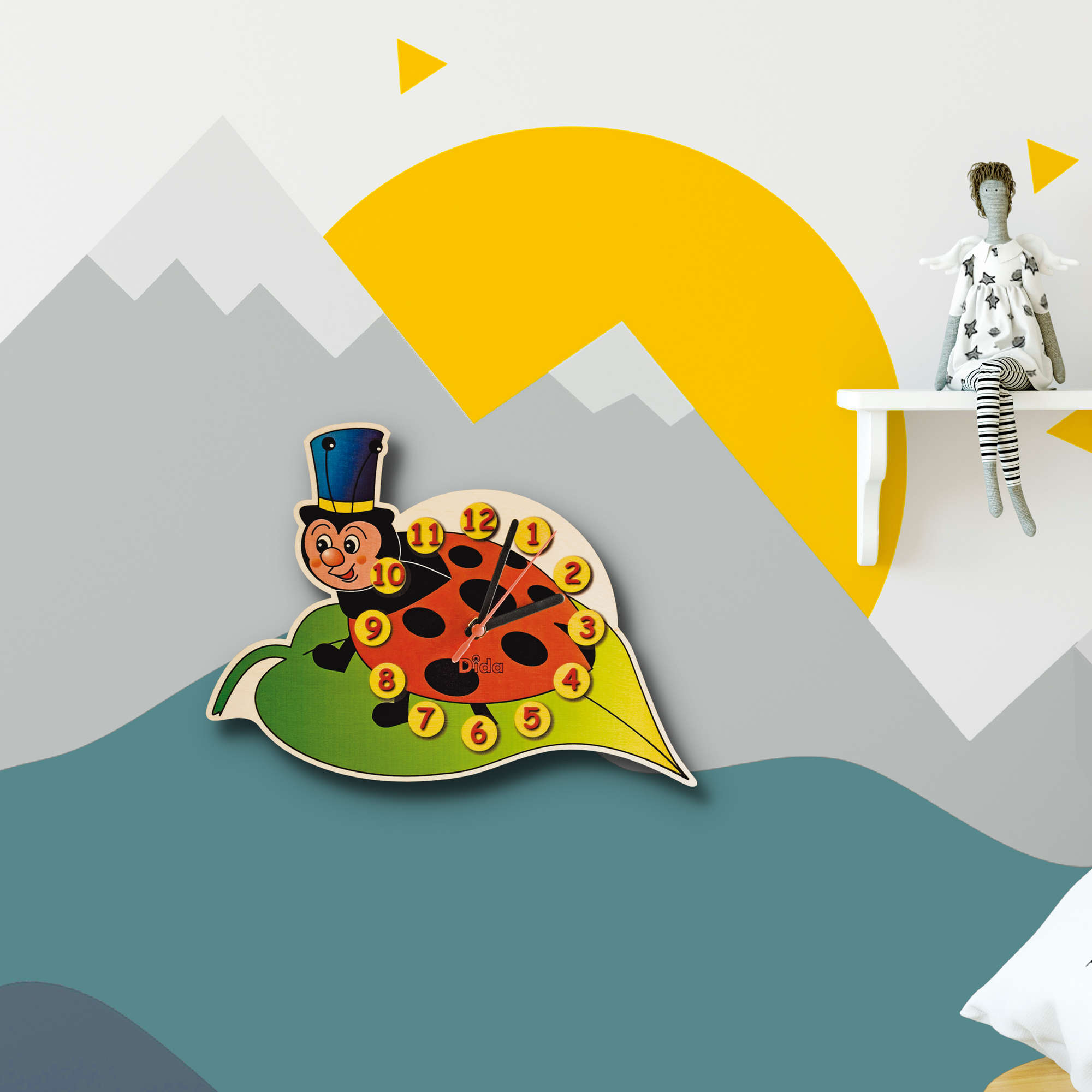 Orologio in legno coccinella - idea regalo per l'arredo della cameretta -Dida orologio parete coccinella