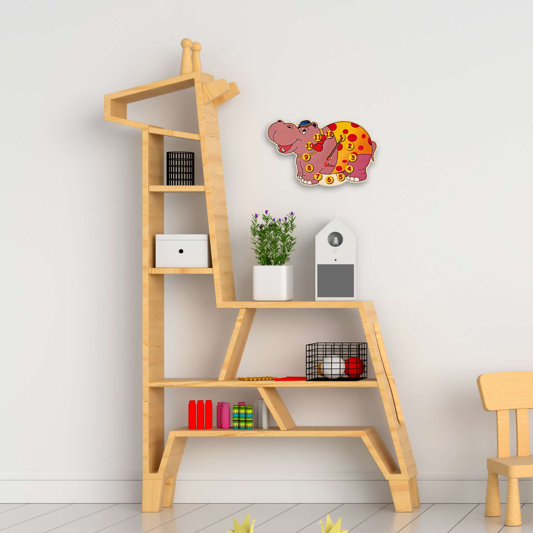 Orologio per bambino - Ippopotamo orologio da parete in legno - Dida Orologio per bambino - Ippopotamo orologio da parete in legno - Dida
