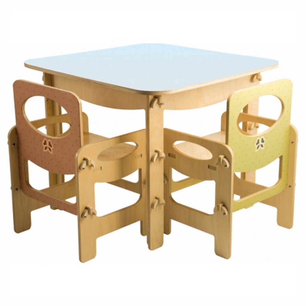 Tavolo e 2 sedie per bambini in legno grigio con rete portaoggetti