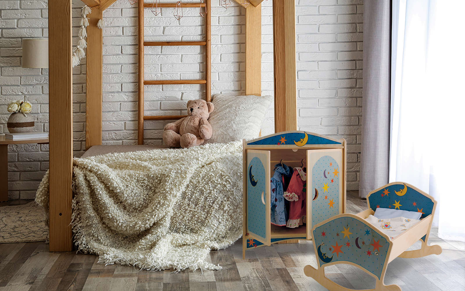 Armadio delle bambole Luna- giochi di imitazione in legno - Dida Armadio delle bambole Luna- giochi di imitazione in legno - Dida