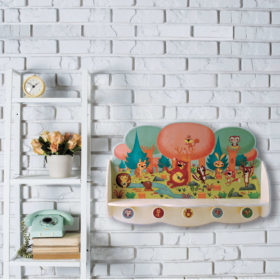 Attaccapanni Per Bambini 'A Pesca Nel Bosco' - Legno Colorato, Stile Montessori, Per Cameretta