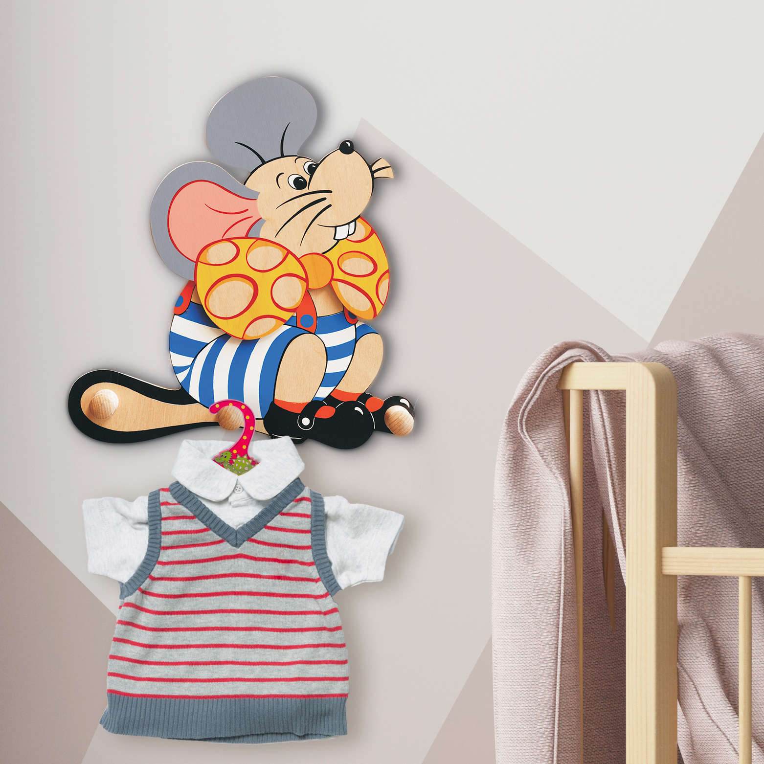 Attaccapanni legno da parete per bambini-Topo-arredare la cameretta-Dida attaccapanni topolino