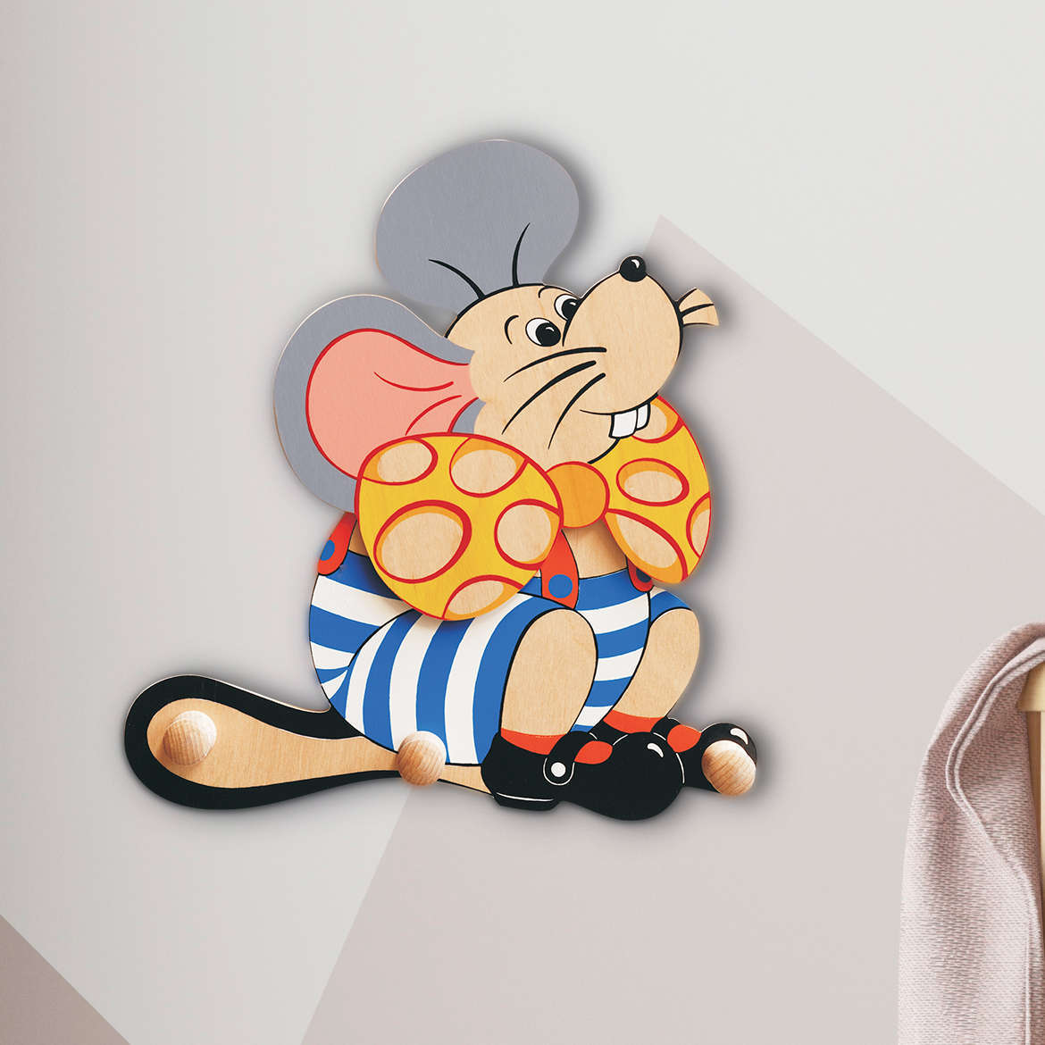 Attaccapanni legno da parete per bambini-Topo-arredare la cameretta-Dida Attaccapanni legno da parete per bambini-Topo-arredare la cameretta-Dida