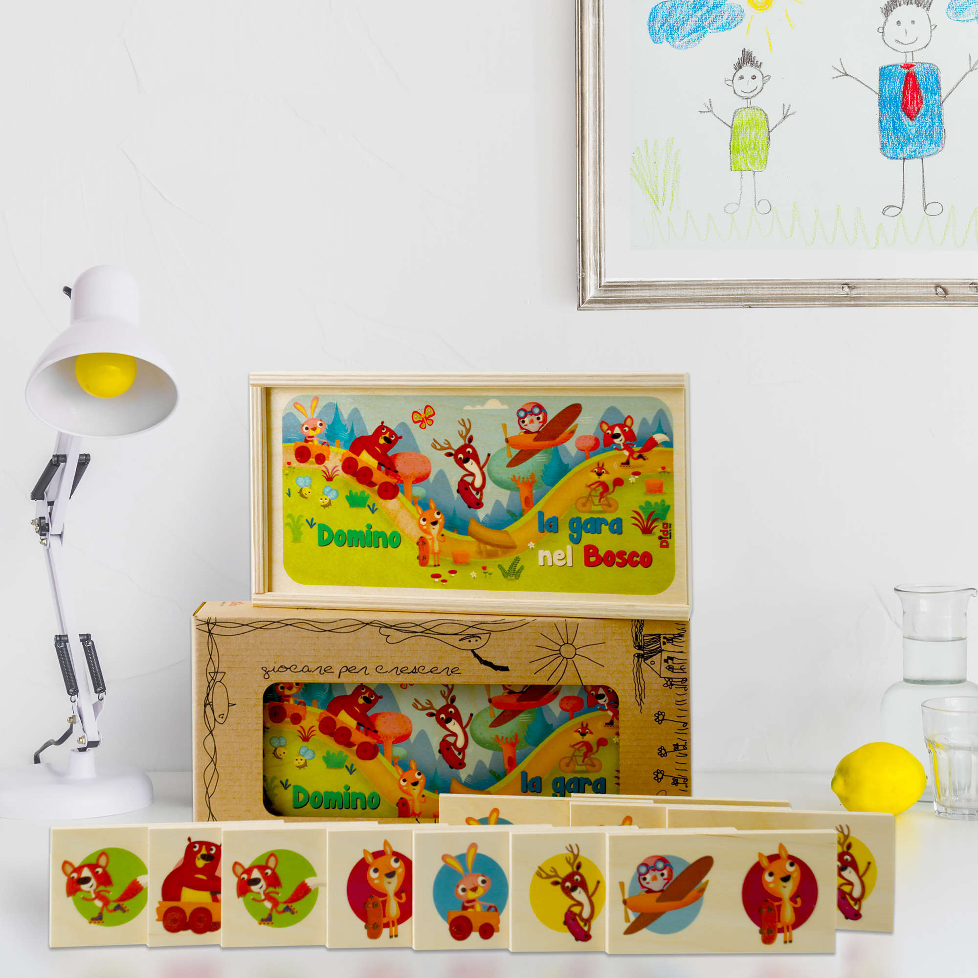 Domino gioco in legno "la gara"- gioco da tavolo e di associazione -Dida Domino gioco in legno "la gara"- gioco da tavolo e di associazione -Dida