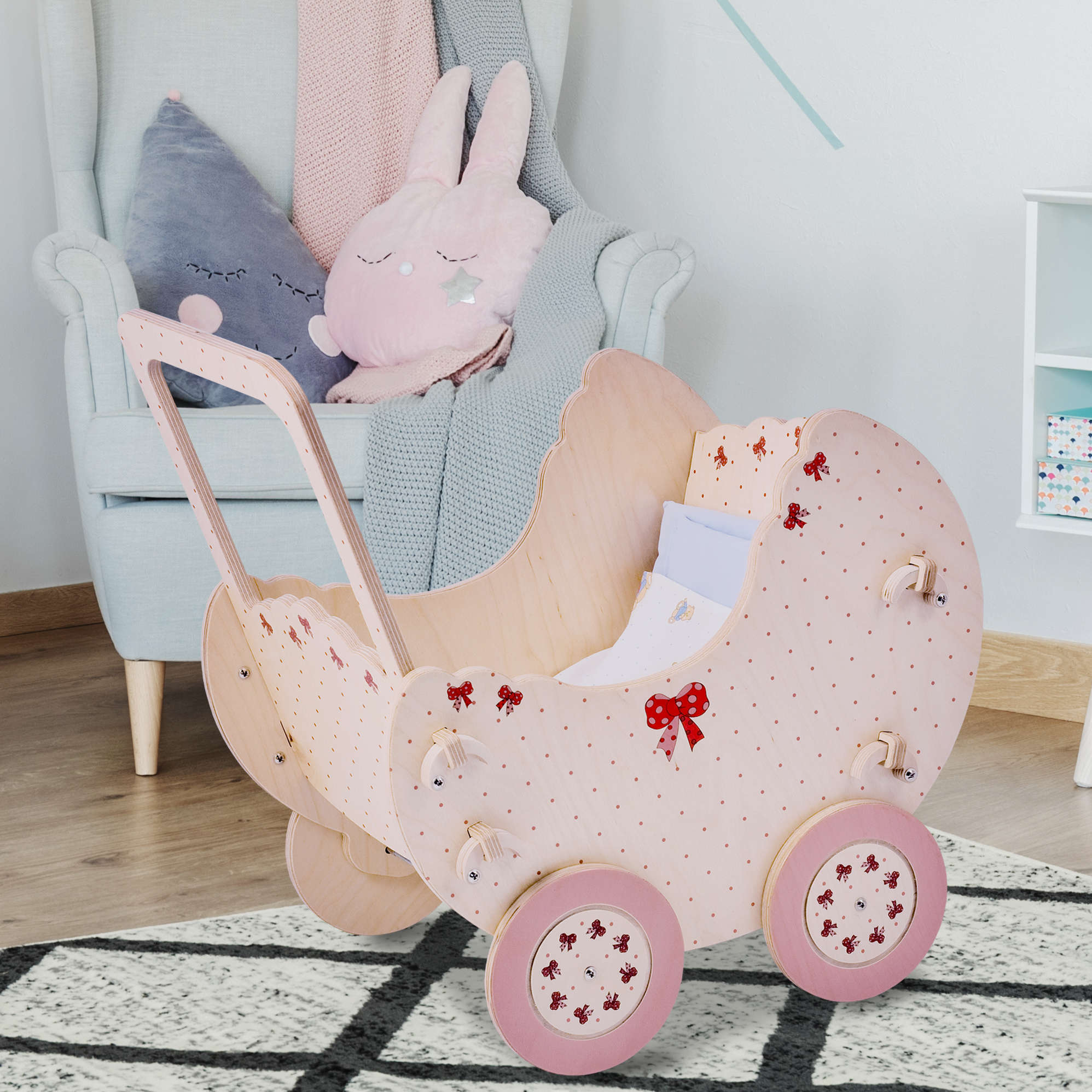 Carrozzina legno per bambole "Natura" - gioco simbolico per bambini- Dida carrozzina bambole natura