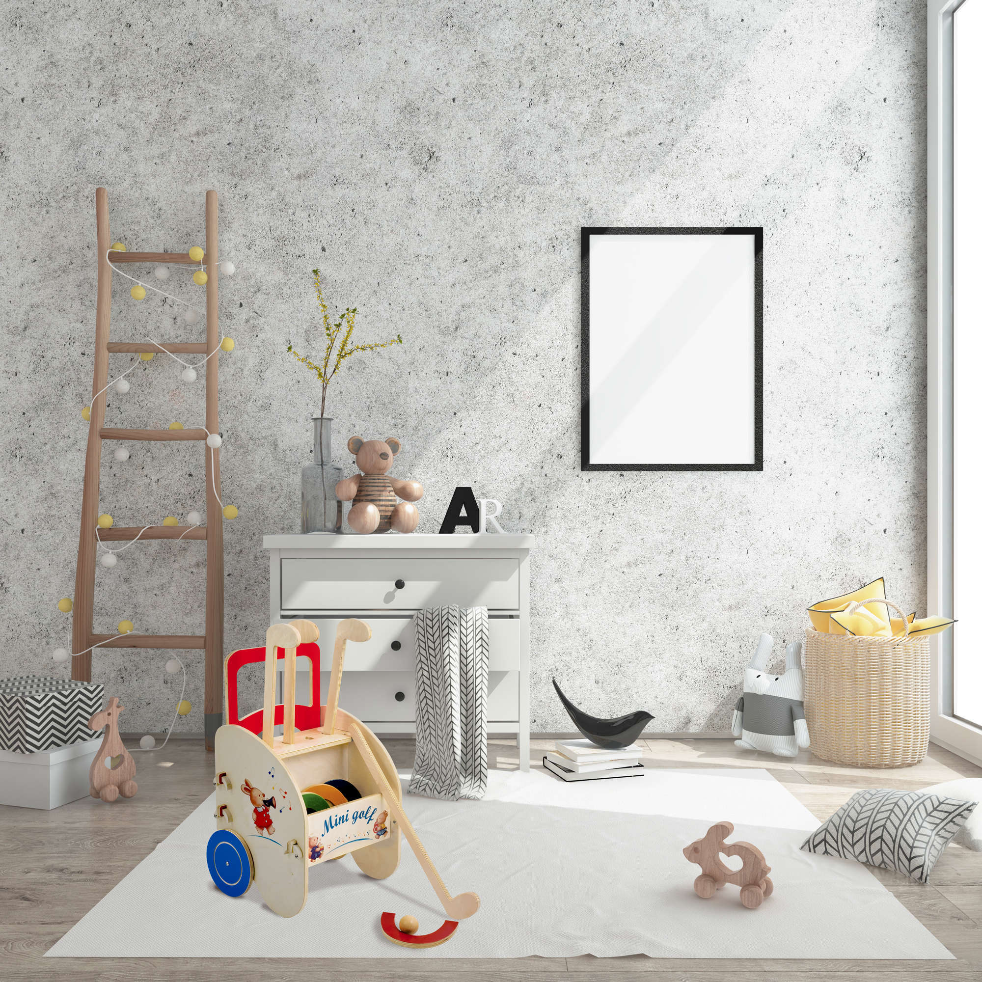 Minigolf in legno per giochi di movimento - carrellino gioco - Dida Minigolf in legno per giochi di movimento - carrellino gioco - Dida