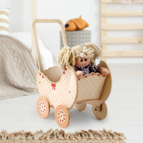 Armadio Per Bambole Pink Small Foot In Legno | Con Ruote, Appendiabiti E 3 Ripiani, Dimensioni 46x25x66 Cm | Per Bambine Dai 3 Anni