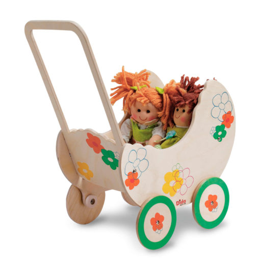 Carrozzina giocattolo in legno Fiore per bambole e bambini dai 2 anni-Dida