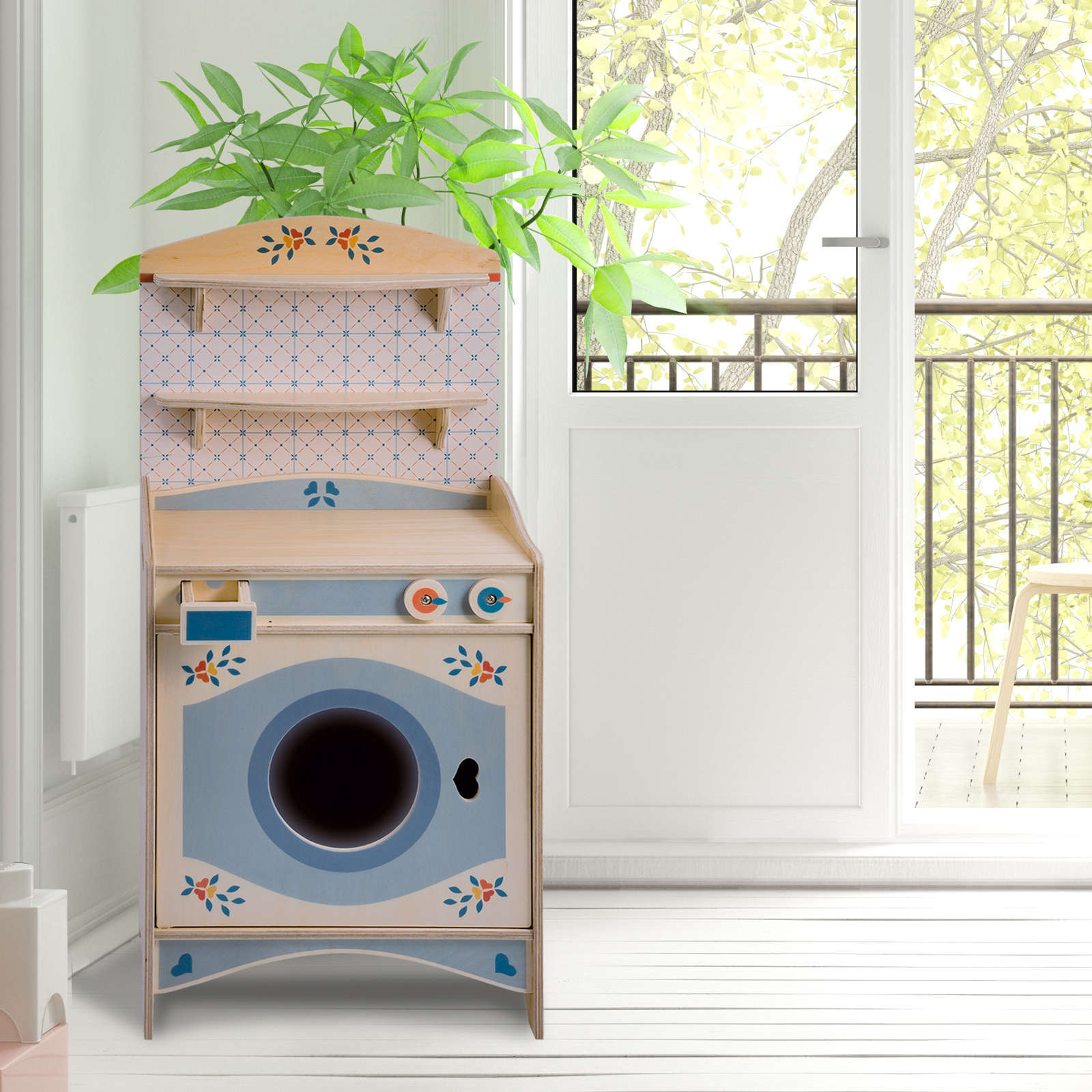 Giochi-di-imitazione-Lavatrice Lavatrice giocattolo in legno gioco di imitazione per bimbi dai 2 anni - Dida