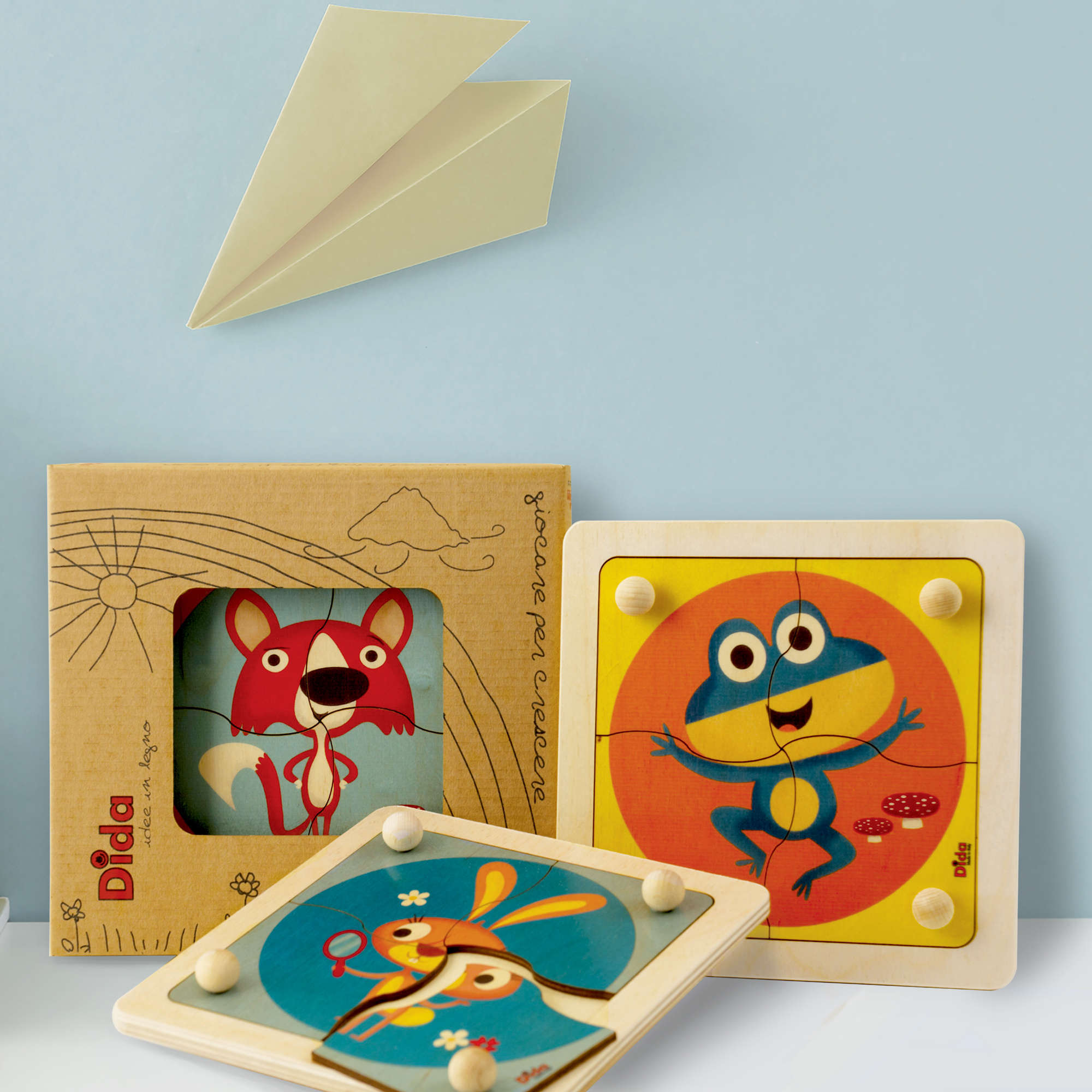 Animaletti del bosco - Mini Puzzle in legno, 4 grandi tessere con pomello per bambini - Dida Animaletti del bosco - Mini Puzzle in legno, 4 grandi tessere con pomello per bambini - Dida