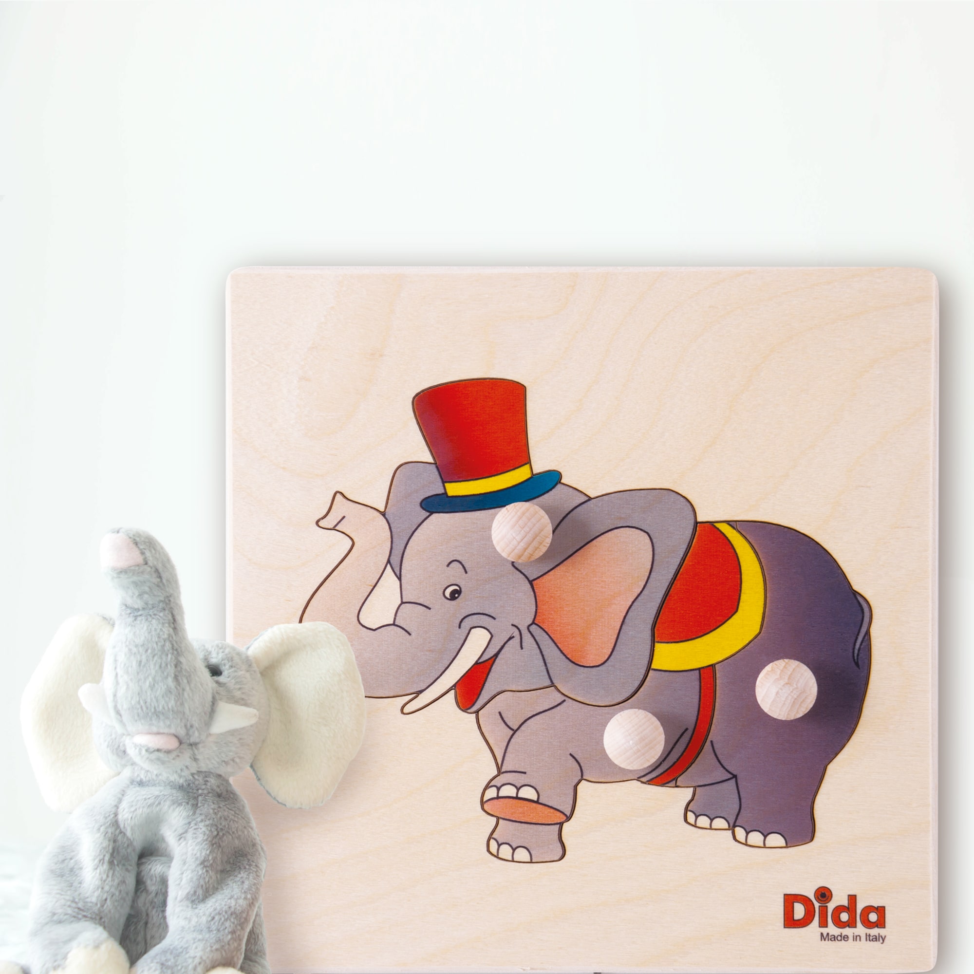 Puzzle Elefante - puzzle con 3 tessere con pomello - motricità fine - Dida puzzle elefante