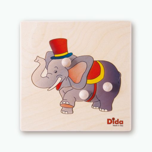 Puzzle Elefante - puzzle con 3 tessere con pomello - motricità fine - Dida