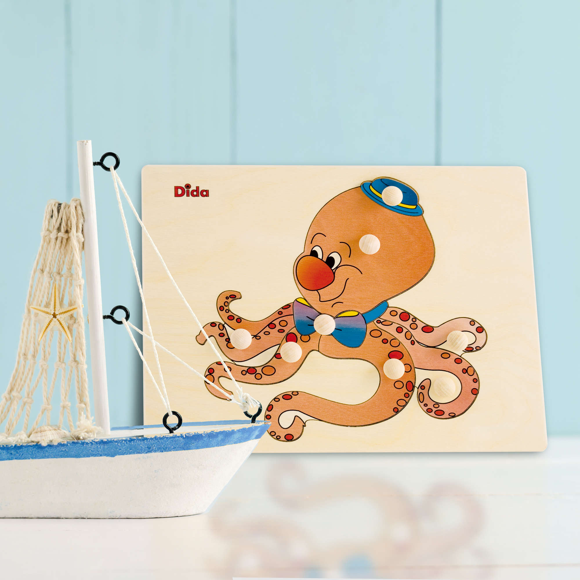 Puzzle in legno Polpo, 8 tessere con pomelli - Dida puzzle polpo