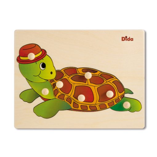 Puzzle in legno tartaruga, 7 tessere con pomelli - Gioco di pazienza, concentrazione, e osservazione - Dida