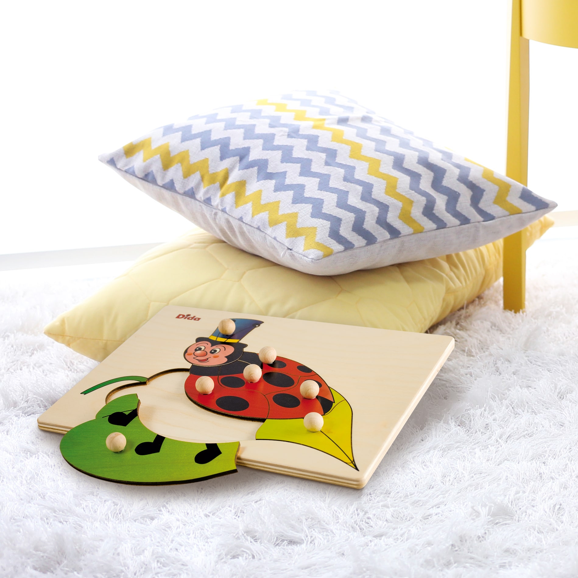 Puzzle in legno coccinella, 7 tessere con pomelli - Gioco di pazienza, concentrazione, e osservazione - Dida puzzle coccinella