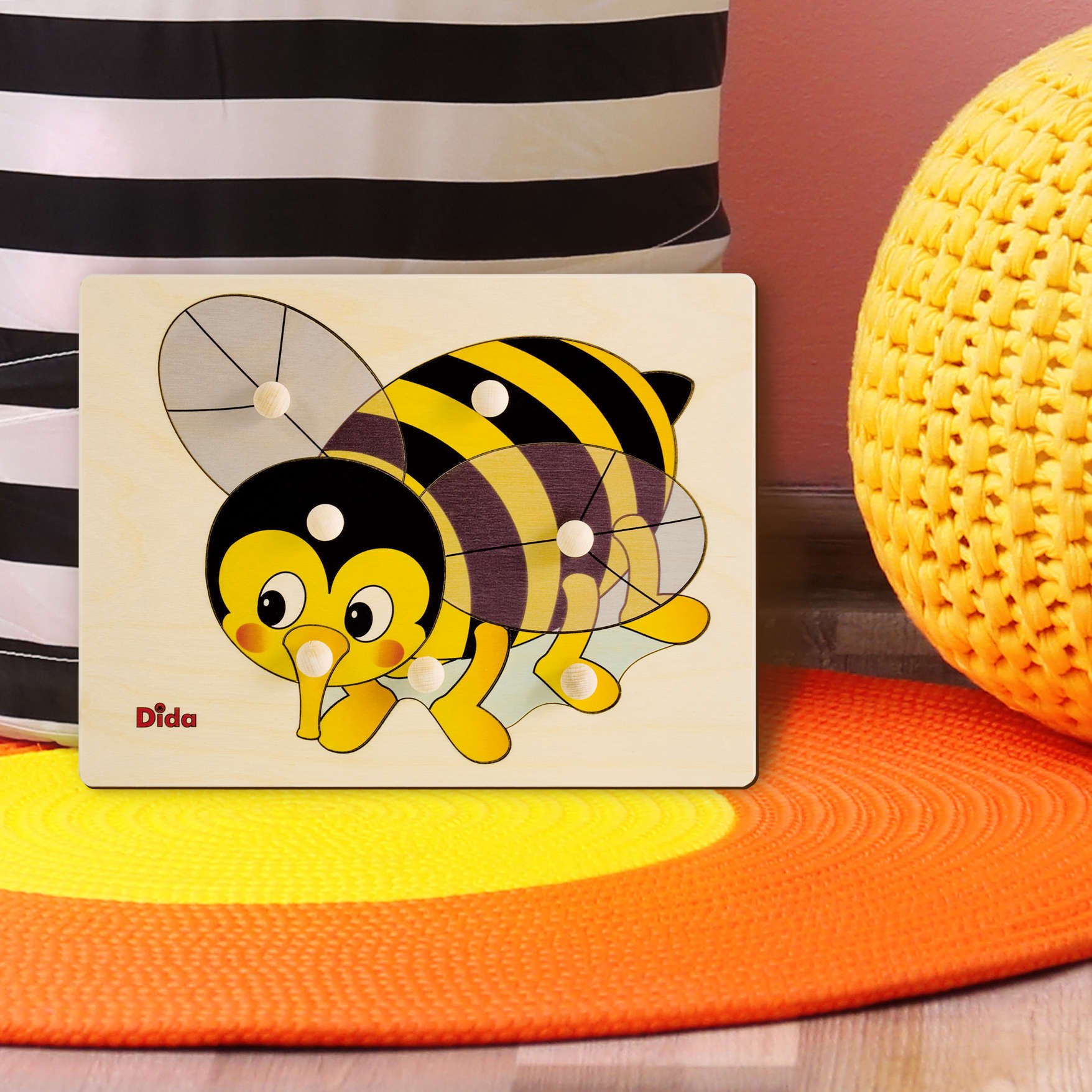 Puzzle in legno Ape, 7 tessere con pomelli - Gioco di pazienza, concentrazione, e osservazione - Dida puzzle ape
