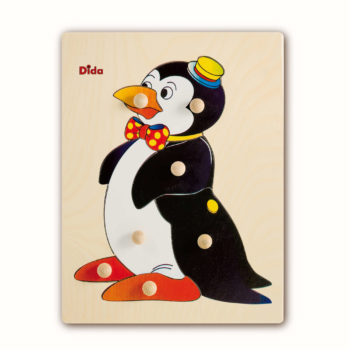 Puzzle in legno Pinguino, 7 tessere con pomelli - Gioco di pazienza, concentrazione, e osservazione - Dida