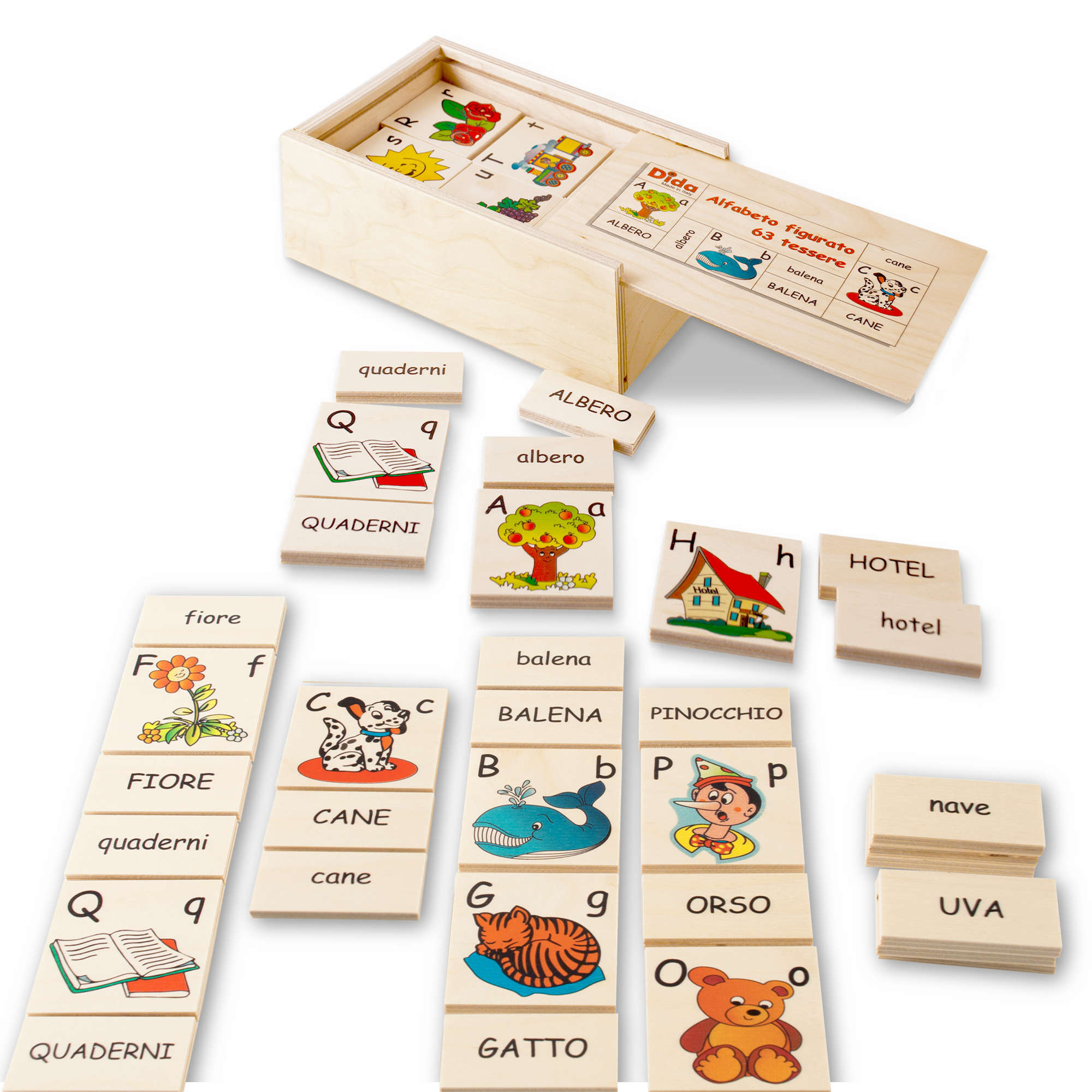 PS01-Alfabeto Figurato 63 tessere Alfabeto figurato metodi didattici per insegnare a leggere-Abecedario-Dida